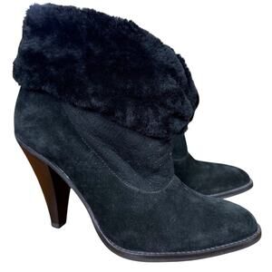 Steve Madden Mayb Faux Fur Trim High Heel Suede Leather Boots Booties sz 10 M